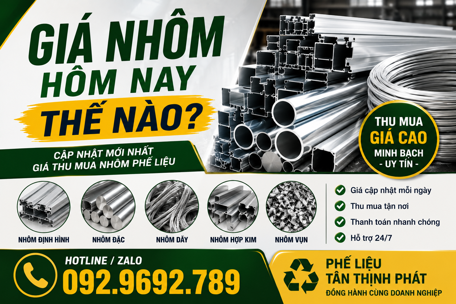 Giá Nhôm Hôm Nay Thế Nào? Cập Nhật Giá Thu Mua Nhôm Mới Nhất | Phế Liệu Tân Thịnh Phát