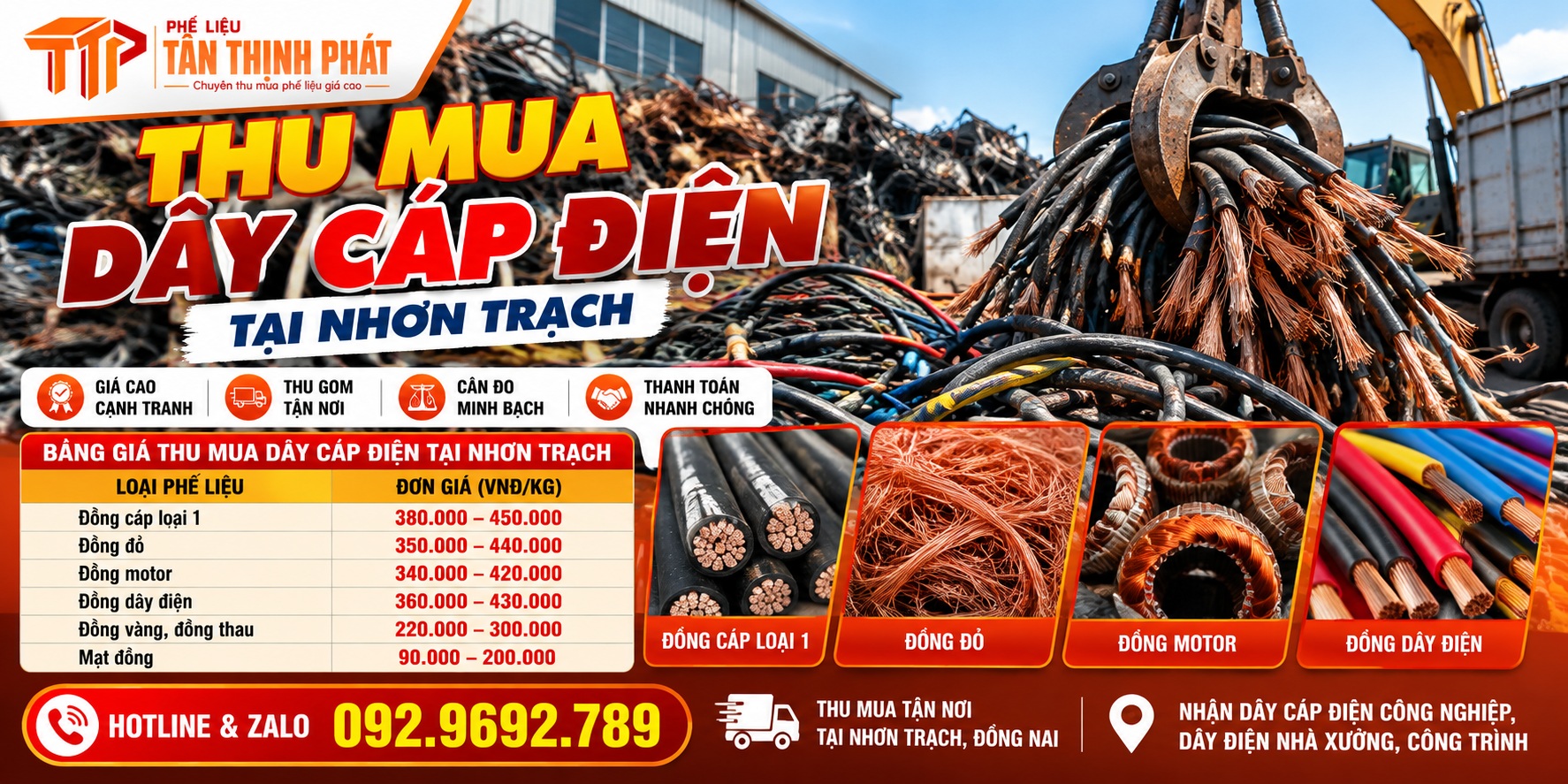 Thu Mua Dây Cáp Điện Tại Nhơn Trạch – Giá Cao, Tận Nơi